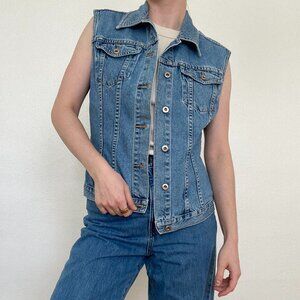 Vintage Sundance 100% Cotton Denim Button Up Vest Medium Wash Size Small